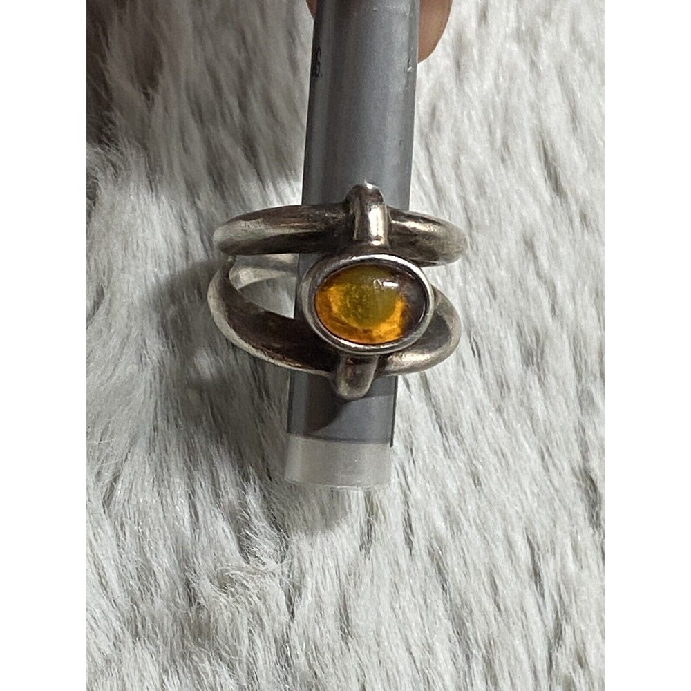 vtg sterling silver amber ring 7.5